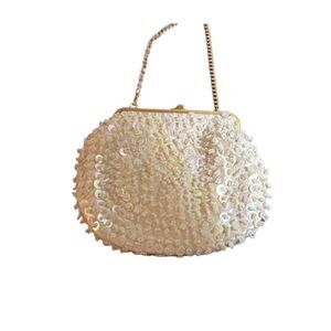 JEM Vintage 50’s-60’s Sequined Hand Beaded in Hong Kong Evening Bag. Kiss Lock